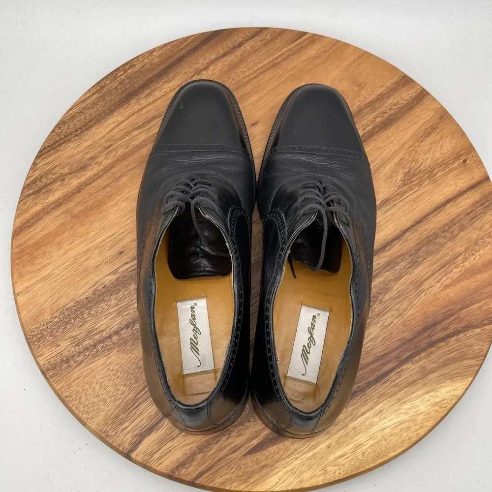 Mezlan Nicola Oxfords Mens Size 11.5 B Black Leather Cap Toe Pebbled Dress Shoe